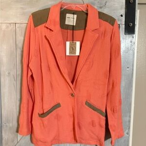 Orange and Brown Blazer with Notched Lapel